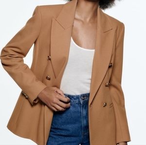 Zara Double Breasted Tan Blazer Sz L